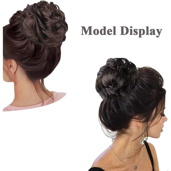 2 PCS Hair Bun Extensions Wavy Curly Messy Donut Chignons Brown & Golden Blonde - Picture 5 of 5